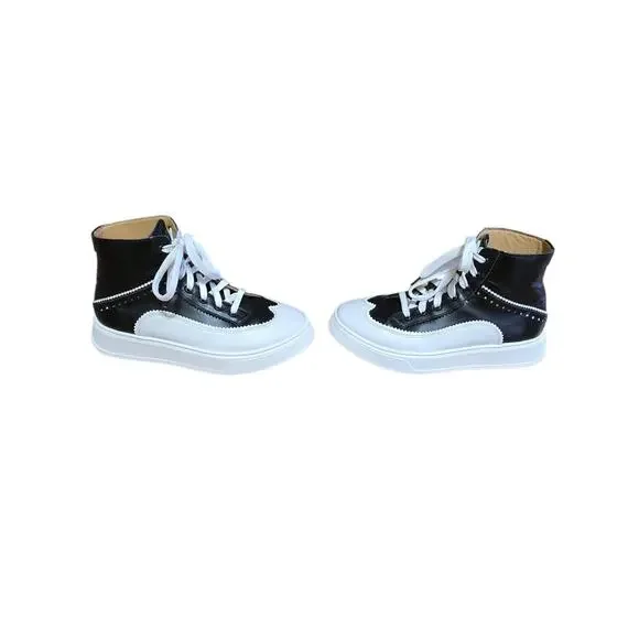 The Office of Angela Scott Gemma Black White Leather High Top Sneakers Size 7.5 - Picture 3 of 9